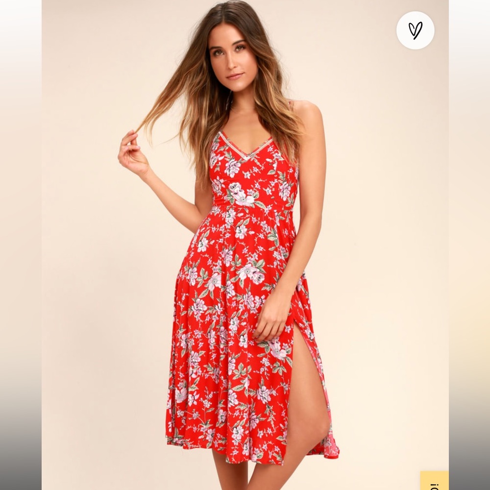 Lulu's Red Floral Midi Dress